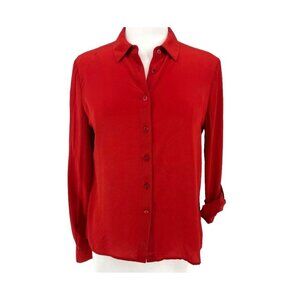 Iris & Ink Women's  100% Silk Button Down Long Sleeve Blouse/Top-Red- Size 10
